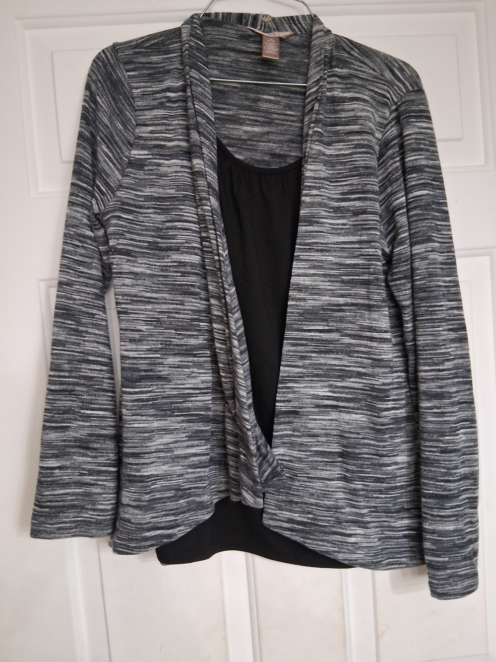 White Stag Black Gray Open-Front Layered Top Relaxed Fit Medium
